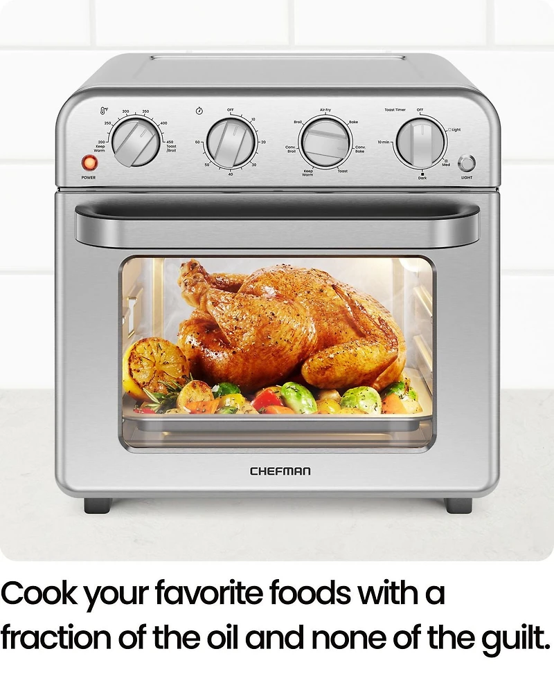 Chefman Toaster Oven Air Fryer Combo w/ 19 Quart Capacity, 7-in-1 Functionality - Stainless Steel, New