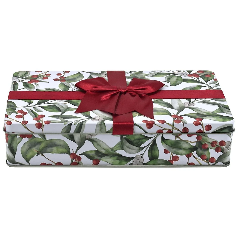 HOLIDAY TIME BOW SQUARE TIN MEDIUM