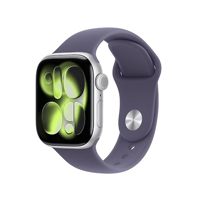 Apple Watch Series 11 GPS - Boîtier 46 mm en aluminium argent - Bracelet sport brume violette (P/M)