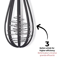 Starfrit Gourmet STEEL Nylon Whisk, High Heat Resistant, Safe for Non-Stick, Stainless Steel Handle, Three Balloon Whisk for Efficiency, Integrated Rest, Dishwasher Safe, Whisk sauces, creams and eggs with ease using the Starfrit Gourmet STEEL Nylon Whisk. Its 430-grade stainless steel handle and heat-resistant nylon head are safe for non-stick cookware. Features an integrated rest and triple-balloon design for efficient whisking. Dishwasher safe.