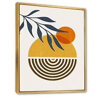 Designart Botanical Minimalist Leaf With Abstract Shapes IV FLOAT FRAME WALL ART
