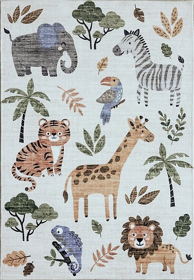 Rug Branch Soft Steps Playtime Cartoon Animals, Educational Learning Soft Area Rug, White Beige - Boys & Girls in Playroom, Nursery, Bedroom<br>