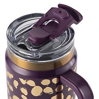Thyme & Table 32oz Tumbler with Handle, Dual Straw Lid, Stainless Steel Double Wall Insulated, Purple Dot