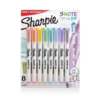 Marqueurs créatifs Sharpie S-Note Duo, couleurs assorties, pointes fine et biseautée, 8 unités Sharpie S-Note