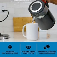 Kenmore Bouilloire électrique 1,7 L Bouilloire électrique portable en verre avec contrôle de la température Affichage numérique, Bouilloire électrique en verre avec couvercle, Noir