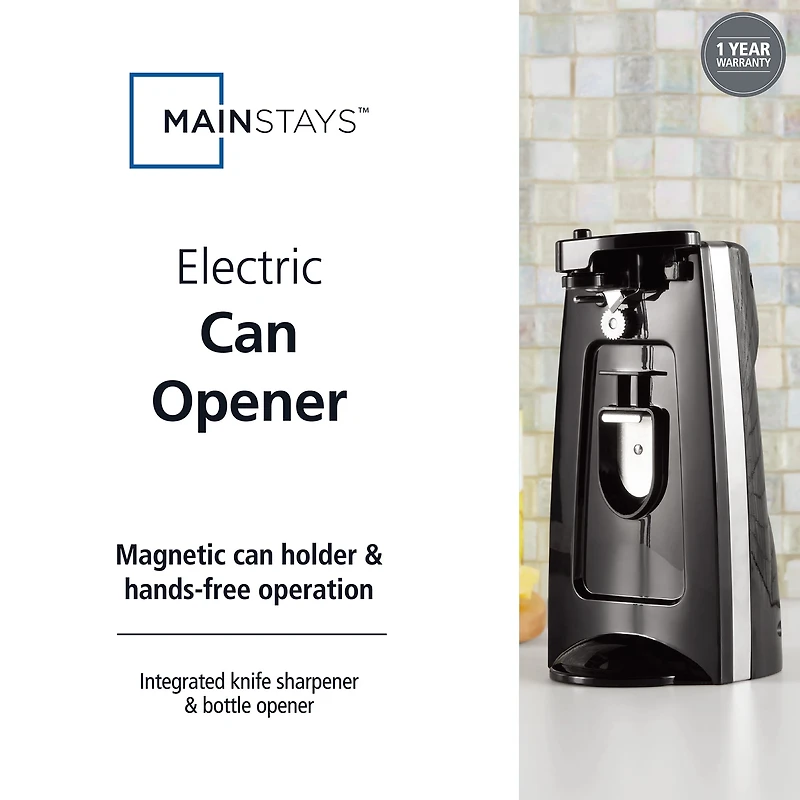Mainstays Can Opener and Knife Sharpener, Bottle Opener with Removable Cutting Lever,with Stainless steel blade,Black, Mainstays Can Opener and Knife Sharpener, Bottle Opener with Removable Cutting Lever Black