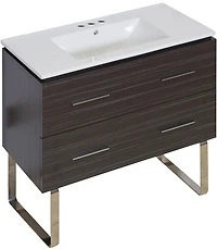American Imaginations 59-in. W Floor Mount Walnut Vanity Set For 1 Hole Drilling Bianca Carara Top White UM Sink AI-18650