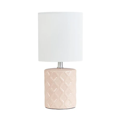 HOMETRENDS 12.8" Pink Patterned Ceramic Table Lamp with White Drum Shade