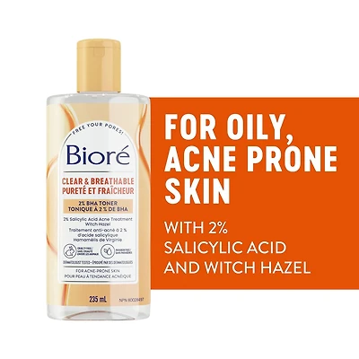 Bioré Pore Clarifying Toner with Witch Hazel, Salicylic Acid Facial Skin Care for Acne Prone Skin, 235mL