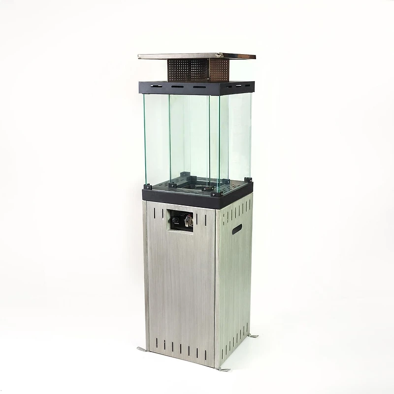 Outdoor Black 12,500 BTU Propane Patio Column Heater with Tempered Dual - Glass Enclosure