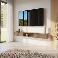Nexera Slim 72" Wall-Mounted TV Stand with 2 Cabinets, Light Walnut