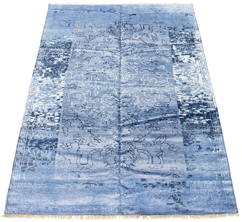 ECARPETGALLERY 6'11" x 9'10" Bordered Jules Oushak Hand-knotted Area Rug for Living Room, Dining Room and Bedroom in Blue