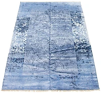 ECARPETGALLERY 6'11" x 9'10" Bordered Jules Oushak Hand-knotted Area Rug for Living Room, Dining Room and Bedroom in Blue