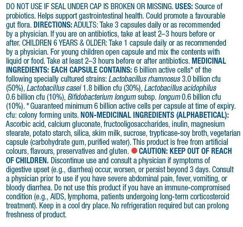 Equate Acidophilus & Bifidus 6 Billion ACTIVE Cells, 180 Vegetarian Capsules