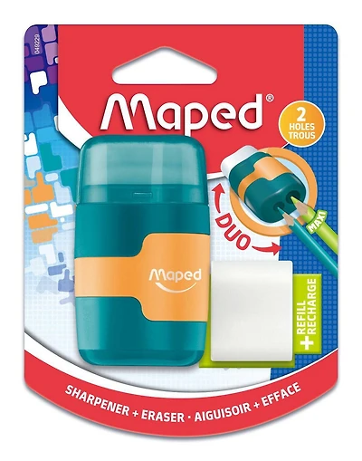Maped - Connect 2 in 1 Sharpener 2 holes / Eraser with one eraser refill, Sharpener / Eraser