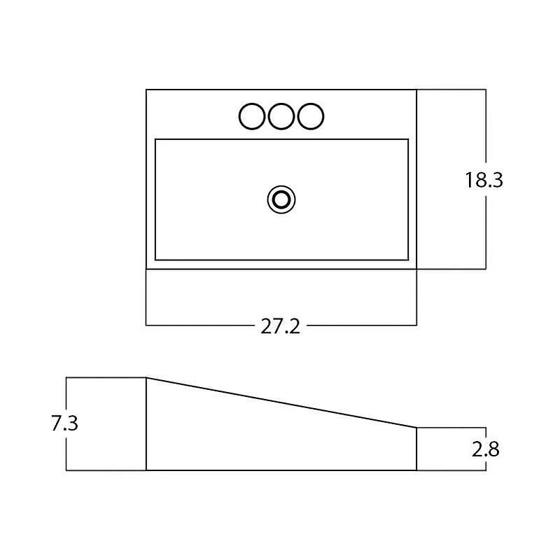 American Imaginations -in. W Above Counter White Bathroom Vessel Sink For 3H4-in. Center Drilling AI