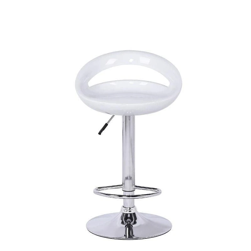 Heavenly Collection Tabouret rond blanc, tabouret réglable blanc, tabouret en plastique blanc, tabouret blanc brillant avec base en acier inoxydable, tabouret blanc à dossier bas avec repose-pieds, ta