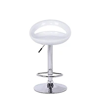 Heavenly Collection Tabouret rond blanc, tabouret réglable blanc, tabouret en plastique blanc, tabouret blanc brillant avec base en acier inoxydable, tabouret blanc à dossier bas avec repose-pieds, ta