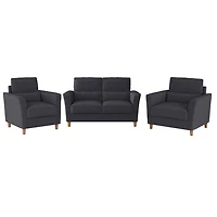 CorLiving Caroline 3-Piece Modern Fabric Upholstered Living Room Furniture Set with Loveseat and 2 Chairs, Dark Grey