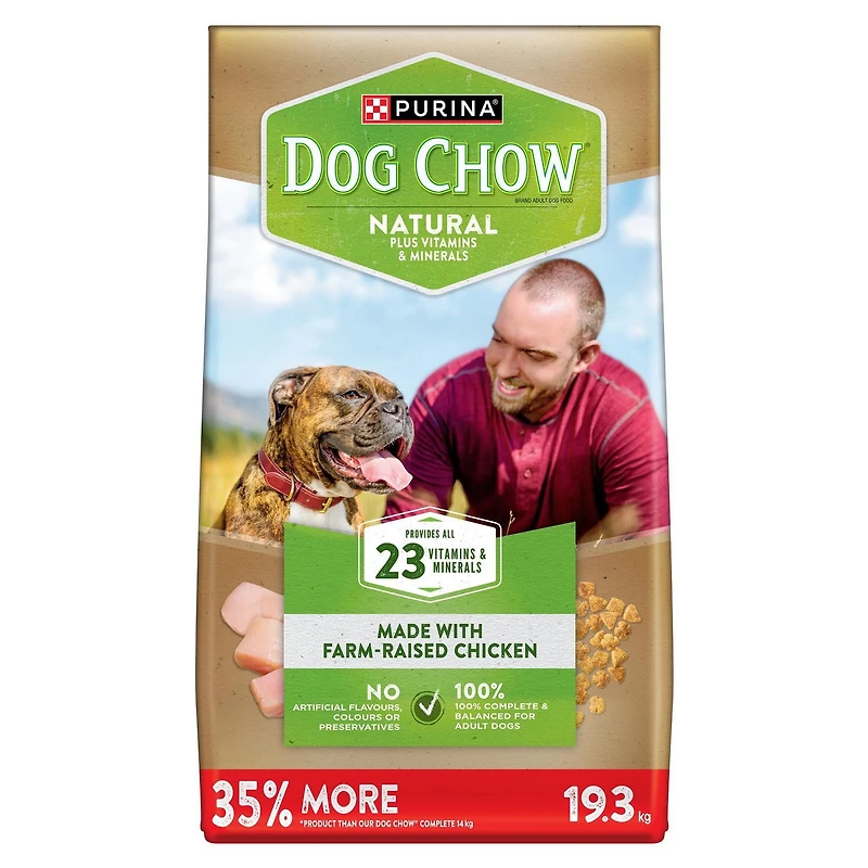 Purina Dog Chow Naturel avec du Poulet Élevé dans une Ferme, Nourriture Sèche pour Chiens 19,3 kg 19,3 kg