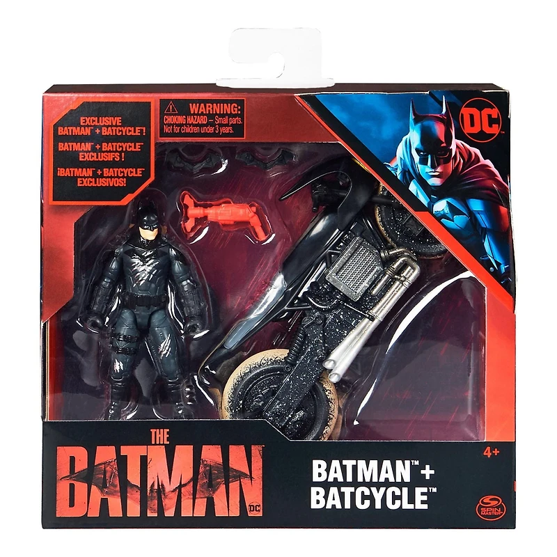 DC Comics, Batman Batcycle Pack, Exclusive 4” Batman Figure, Batcycle Vehicle, 3 Accessories, The Batman Movie Collectible, Kids Toys for Boys and Girls Ages 4 and up