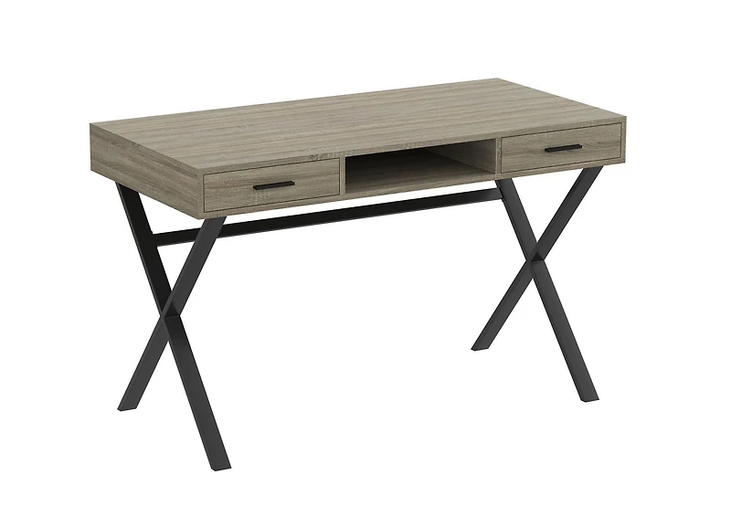 Safdie & Co. Computer Desk Dark Taupe 2 Drawers 1 Shelf Black Metal