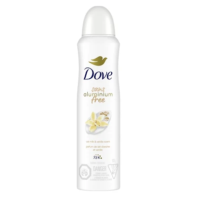 Dove sans aluminium Désodorisant pour Tout le Corps pour femmes avec 1/4 d'hydratants parfum lait d'avoine et vanille pour une peau douce et confortable 113g