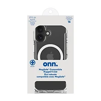 onn. iPhone 16 MagSafe Compatible Rugged Phone Case with Smartport Protection, Clear, Drop tested to 21 ft./6.4 m