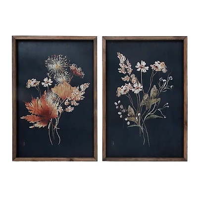 Framed Wooden Wall Sign Daisy Floral - Set of 2
