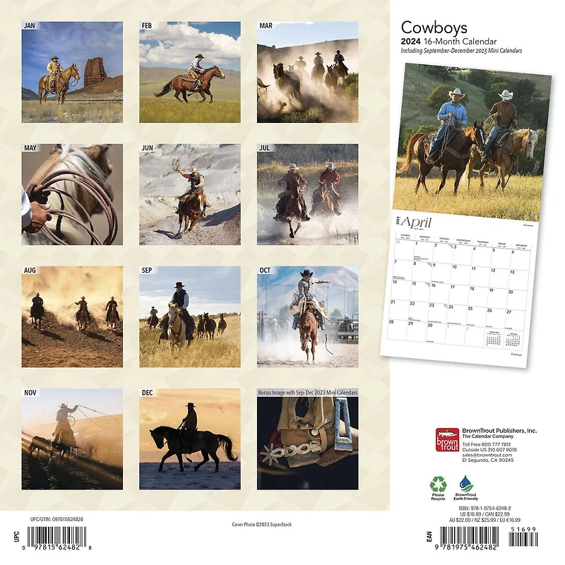BrownTrout Cowboys 2024 12x24 Inch Square Wall Calendar, 9781975462482