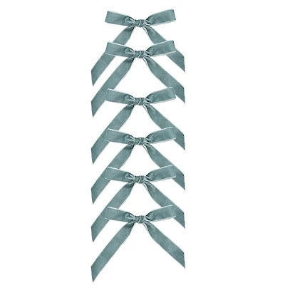 FRAÎCHE Holiday Light Blue Velvet Bow Clips Ornament Set, 6 Pack