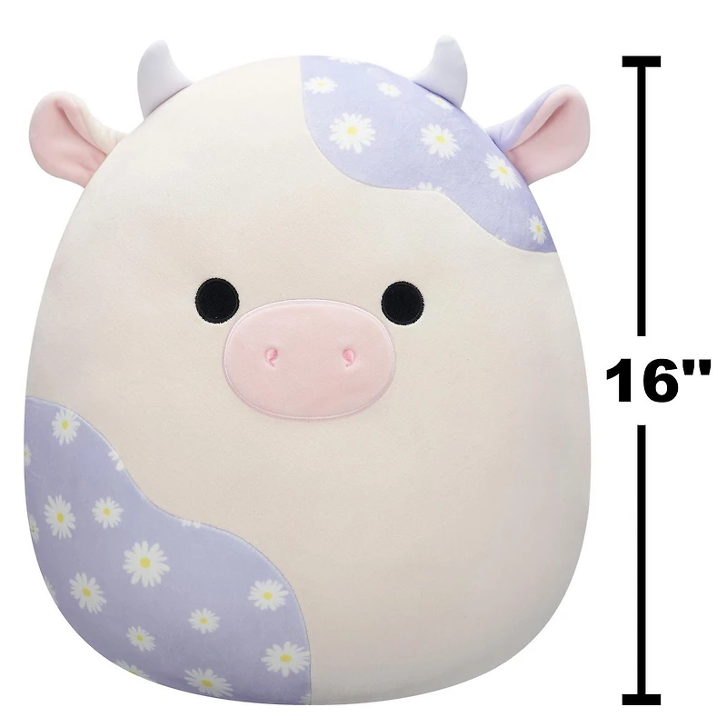 Peluche Squishmallows de Pâques 16" - Vache crème et lavande avec motif floral