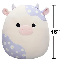 Peluche Squishmallows de Pâques 16" - Vache crème et lavande avec motif floral