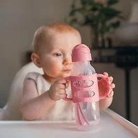Dr. Brown's Milestones Bouteille à Paille à Col Étroit, Antifuite avec Poignées en Silicone 100 %, Gris/rose, 6m+, Bouteilles 2x8oz