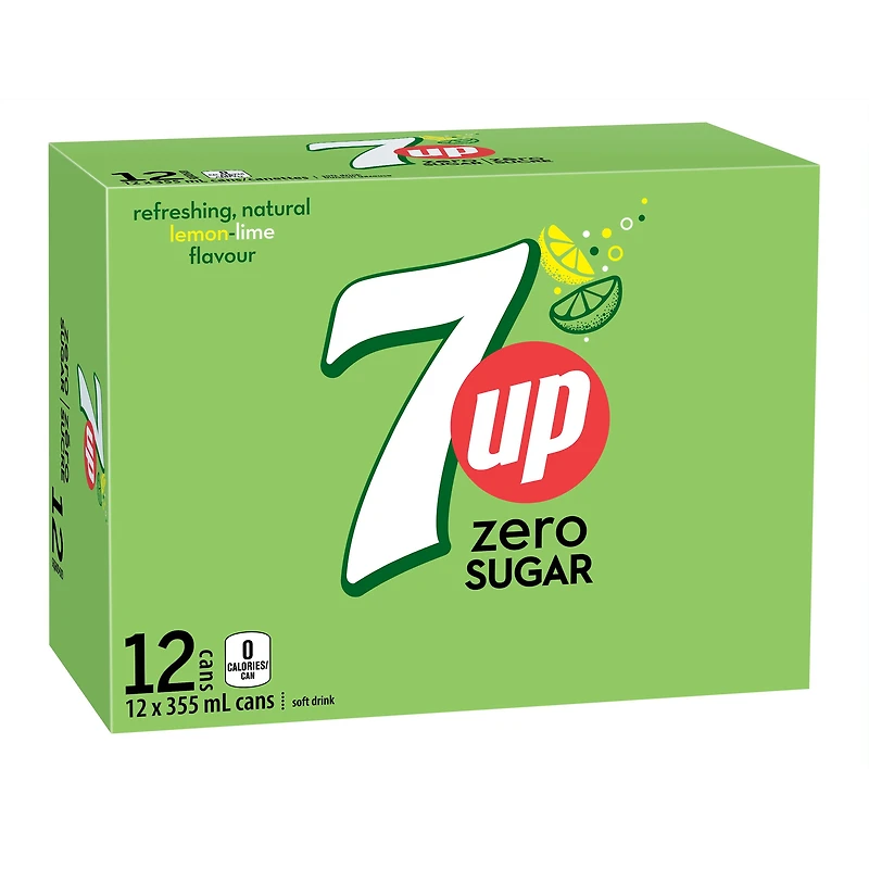 7UP Zero Citron Lime Boisson Gazeuse 12 x 355 ml, Canettes 12x355ml
