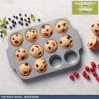 Starfrit The Rock Wave 12 Cup Non-Stick Muffin Pan - Durable Carbon Steel - Oven Safe - PFOA Free - Easy to Clean - Grey