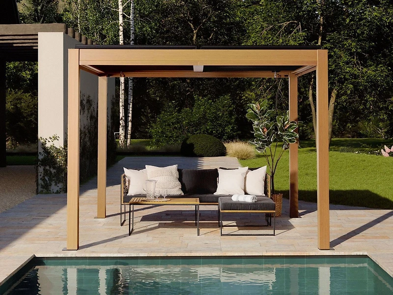 Vikos 10 x10 Aluminum Pergola Wood finish