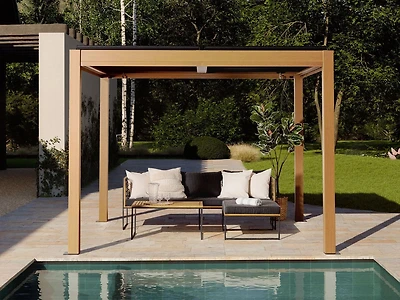 Vikos 10 x10 Aluminum Pergola Wood finish