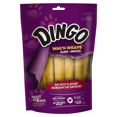 Dingo Wag'n Wraps Slims Chicken Snack for All Dogs 8PK