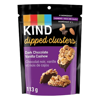 Bouchées KIND Dipped Clusters, Cajous, chocolat noir et vanille, sac de 113 g Dipped Clusters
