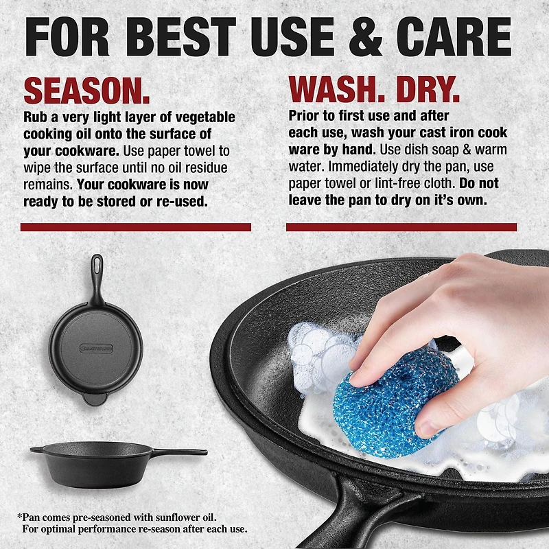 Granitestone Cast Iron 2-in-1 Cooker Set – Heavy Duty Pre-Seasoned 3 Qt Pan with 10” Skillet Lid