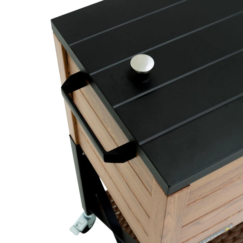 Permasteel - 80 Qt Outdoor Rustic Wood Grain Patio Cooler w/Wicker Shelf