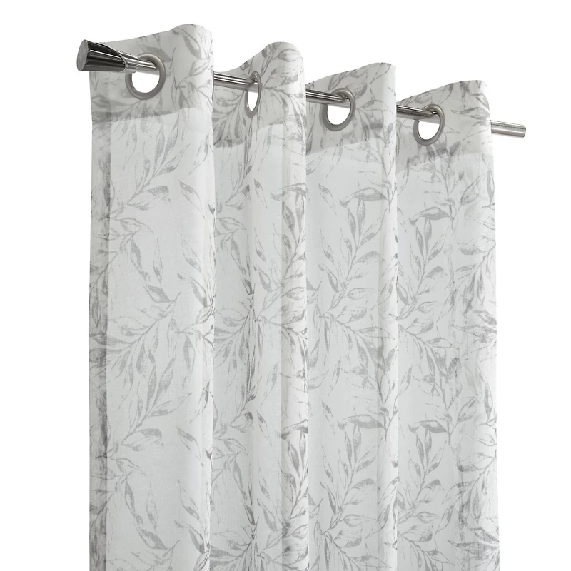 Loft Living Jennifer, panneau de rideau à oeillets diaphane avec imprimé botanique 52" x 95", gris