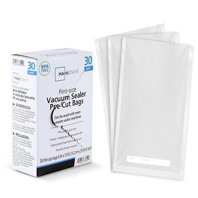 Mainstays Pre-Cut Vacuum Seal Bags, 1 Pint , 30 Count , Clear