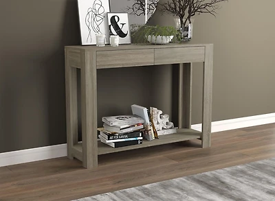 Safdie & Co. Table Console 40L Taupe Foncé 2 Tirroirs 1 Étagère