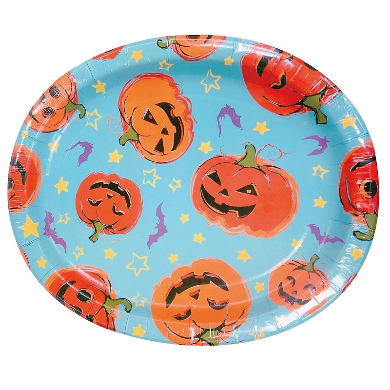 Pumpkin Face Oval Paper Plates, 8CT