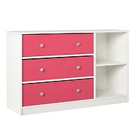 Grande commode et ses 3 tiroirs en tissu Mya Park d’Ameriwood Home, blanche et tiroirs verts