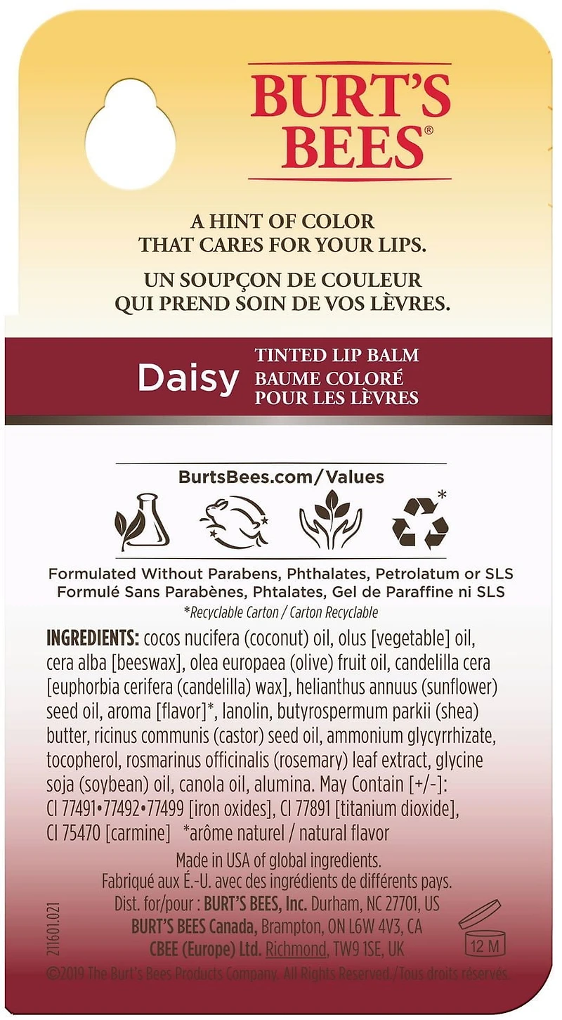 Burt’s Bees® 100% Natural Origin Moisturizing Tinted Lip Balm, Daisy with Shea Butter -