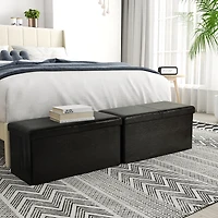 Homy Casa 2 Pack Folding Ottoman Chair with Storage, Black Faux Leather, Multipurpose Use