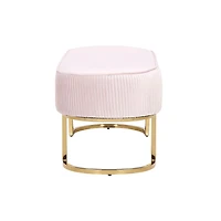 Banc Elinor, banc en velours, banc ovale en velours, banc ovale avec pieds dorés, banc sans dossier, repose-pieds en velours bleu, banc de chambre à coucher, banc d'entrée, banc de salon